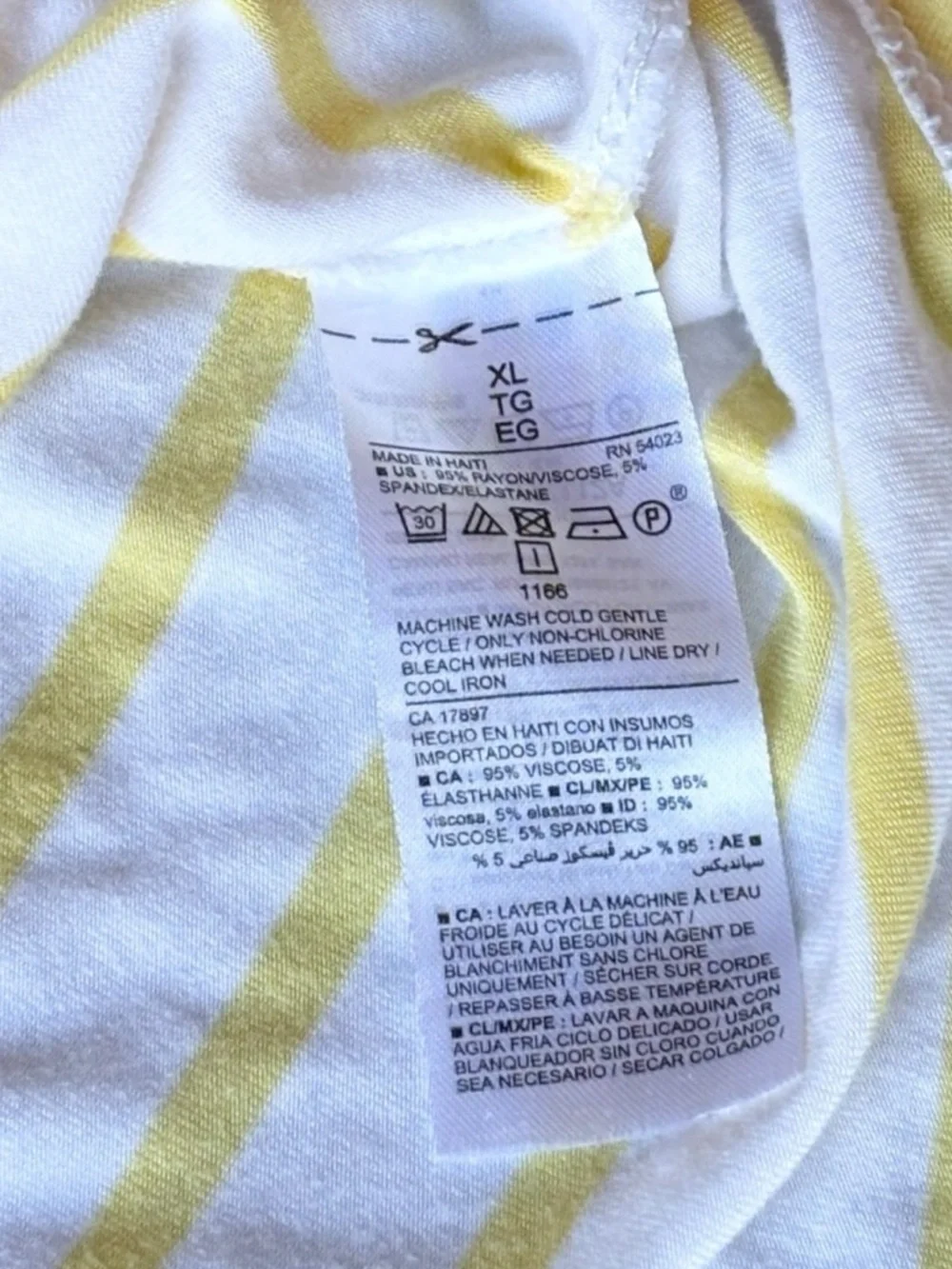 Old Navy Luxe Yellow White Striped V Neck Tee XL Soft Stretch Short Sleeve - Picture 6 of 8